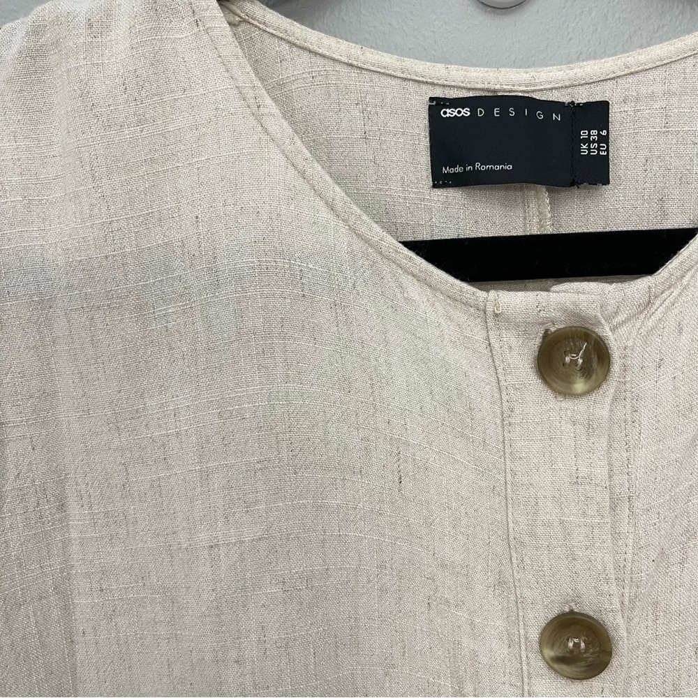 Asos Design Linen Elastic Waist Button Front Jump… - image 3